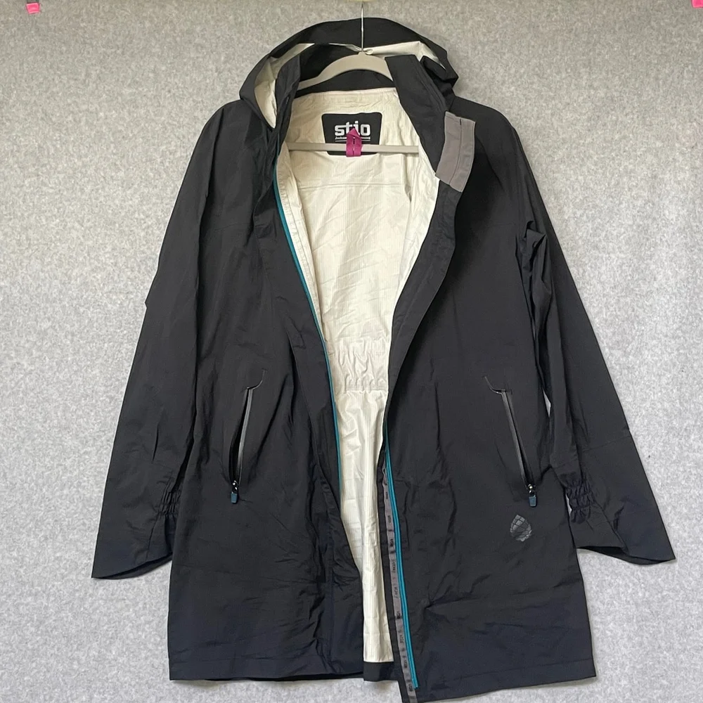 Women's Stio Ski Jacket Size L Black Waterproof Pertex Shield Hooded - Picture 1 of 9